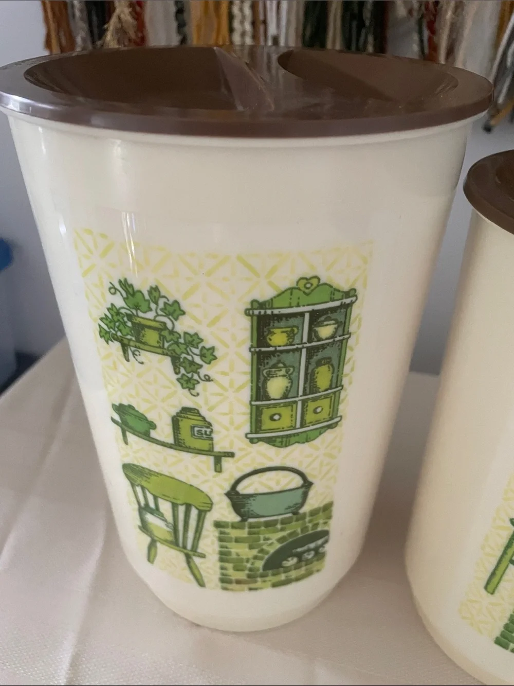 Retro kitchen canister set of 3 green and cream